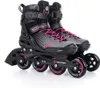 A pair of black and pink inline skates on a white background. Voir les images du produit
