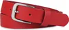 A red leather belt with a silver buckle is shown against a white background. Produktbild-Vorschau
