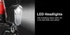 A close-up of an e-bike's LED headlight with marketing text on the right side. Produktbild-Vorschau