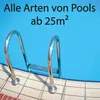 A swimming pool ladder is partially submerged in blue water, with tiled edges visible. Náhled obrázku produktu