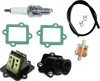 A collection of motorcycle engine parts laid out on a white background. Produktbild-Vorschau