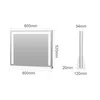 Diagrams showing the dimensions of a mirror with integrated lighting. Podgląd zdjęcia produktu