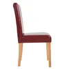 A side view of a single dining chair with a red-brown upholstered seat and back, and light-colored wooden legs, set against a white background. Náhled obrázku produktu