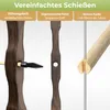 Close-up shots of a wooden bow and arrow components, highlighting features with text overlays. Náhled obrázku produktu