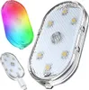 A collage of three images showing an oval-shaped LED light with a clear plastic casing. One image shows the light with a USB cable attached, another shows the light with a rainbow color gradient, and the largest image shows the light with multiple LEDs ill Produktbild-Vorschau