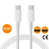 A white USB-C to USB-C charging cable is shown against a white background, with various icons and text indicating its specifications. Produktbild-Vorschau