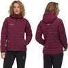 A woman is shown wearing a burgundy hooded jacket, with a second image showing the back of the jacket. Voir les images du produit