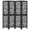 A black, four-panel room divider with an intricate cutout pattern. Voir les images du produit