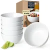 A set of white ceramic bowls is displayed, with a box in the background showing a bowl of cereal. Produktbild-Vorschau