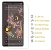 A screen protector is shown on a smartphone, with feature callouts on the right. Produktbild-Vorschau