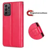 A red flip case for a Samsung Galaxy A23 5G phone, shown with a close-up of the magnetic closure and a graphic indicating the magnetic closure feature. Produktbild-Vorschau