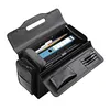 An open black leather briefcase with compartments for documents and pens. Produktbild-Vorschau