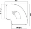 A technical drawing of a pipe elbow with dimensions. Anteprima dell’immagine prodotto