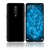 A black phone case is shown next to a smartphone displaying the time and date. Produktbild-Vorschau