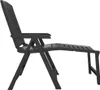 A side view of a black plastic sun lounger against a white background. Voir les images du produit