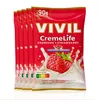 A stack of VIVIL CremeLife strawberry flavored sugar-free candies. Produktbild-Vorschau