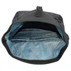 The inside of a dark gray backpack with a blue patterned lining is shown from a top-down perspective. Anteprima dell’immagine prodotto