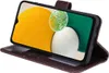 A smartphone in a brown flip case, shown at an angle. Produktbild-Vorschau