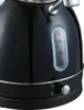 Close-up of a black electric kettle, showing the water level indicator and the power switch. Produktbild-Vorschau