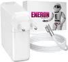 A white laptop charger and cable are displayed next to a box with a robot graphic and brand name. Produktbild-Vorschau