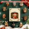 A collection of owl-themed Christmas ornaments arranged around a central product box, with festive decorations like snowflakes and Christmas trees. Produktbild-Vorschau