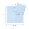 A flat lay image of a light blue duvet cover and a pillowcase, with dimensions indicated by lines and text. Produktbild-Vorschau