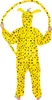 A person wearing a yellow and black spotted Marsupilami costume. Produktbild-Vorschau