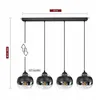 A diagram showing a four-light pendant lamp with dimensions and specifications. Podgląd zdjęcia produktu