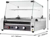 A stainless steel hot dog roller grill with a glass sneeze guard and branding. Produktbild-Vorschau