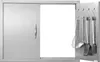A stainless steel grill access door is shown with one door open, revealing hooks and grilling utensils inside. Náhled obrázku produktu