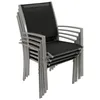 A stack of four outdoor chairs with silver metal frames and black mesh seats and backs, shown against a white background. Produktbild-Vorschau