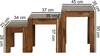 Three wooden tables of different sizes are shown with dimensions indicated by text and lines. Produktbild-Vorschau
