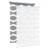 A close-up studio shot of two roller blinds with a wavy pattern, one in white and the other in gray. Produktbild-Vorschau