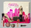 A collection of makeup and accessories arranged in front of a large advent calendar box with a city skyline graphic. Produktbild-Vorschau
