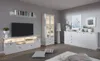 A modern living room setup with white furniture, including a TV stand, a display cabinet, and a sideboard. Produktbild-Vorschau