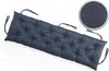 A tufted bench cushion on a white background, with a close-up inset of the fabric texture. Produktbild-Vorschau