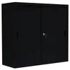 A black metal cabinet with sliding doors and a key lock. Produktbild-Vorschau