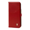A red leather phone case with a bull logo on a white background. Produktbild-Vorschau
