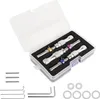 A set of lock picking tools in a clear plastic case, with additional small metal rods and rings laid out below. Produktbild-Vorschau