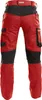 A pair of red and black work pants shown from the front. Produktbild-Vorschau