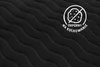 A black quilted fabric background with a white circular graphic and text. Produktbild-Vorschau
