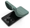 A green phone case is shown being placed onto a black smartphone. Produktbild-Vorschau
