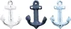 Three cast iron anchors in different colors arranged side-by-side. Produktbild-Vorschau