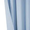 A close-up view of a light blue curtain, showing its folds and texture. Produktbild-Vorschau
