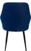 The back view of a dark blue velvet dining chair with black metal legs. Náhled obrázku produktu