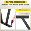 Close-up of black metal table legs being assembled with a drill, and a separate image showing screws and a mounting plate. Voir les images du produit