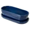 A dark blue oval planter with a matching saucer, presented against a white background. Náhled obrázku produktu