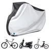 A large silver and black bicycle cover is shown from the side, with three smaller images of a bicycle, a scooter, and an electric bicycle shown below it. Náhľad obrázku produktu