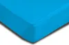 A close-up, angled view of a turquoise fitted sheet, showing the texture of the fabric and the elasticated corner. Produktbild-Vorschau