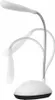 A white LED desk lamp with a flexible gooseneck and a white base, shown against a white background. The lamp head is depicted in two slightly different positions, suggesting flexibility. Produktbild-Vorschau